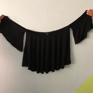 Cropped black off-the-shoulder top